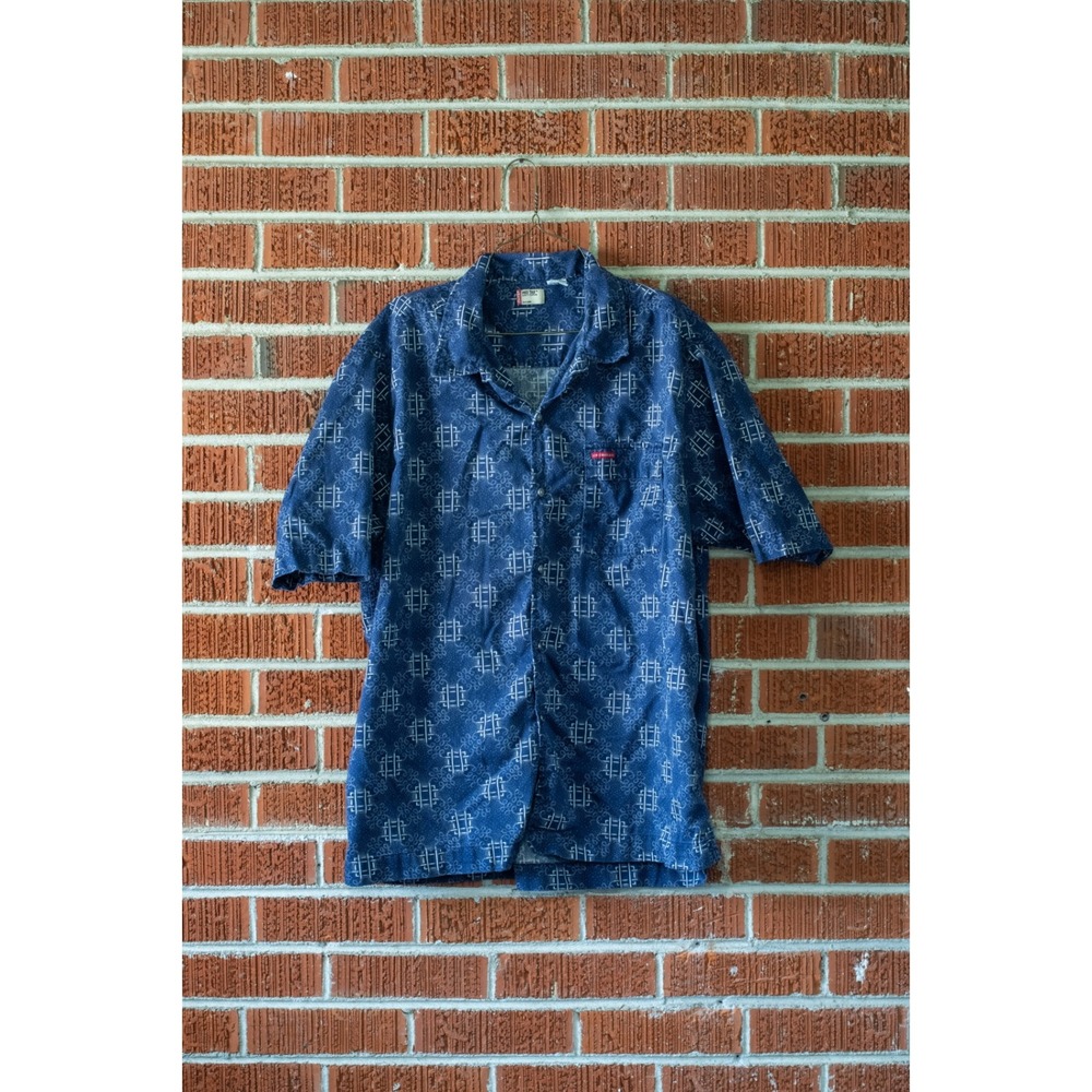 Levis Red Tab Mens XL Blue Geometric Print Short Sleeve Cotton Button Down Shirt